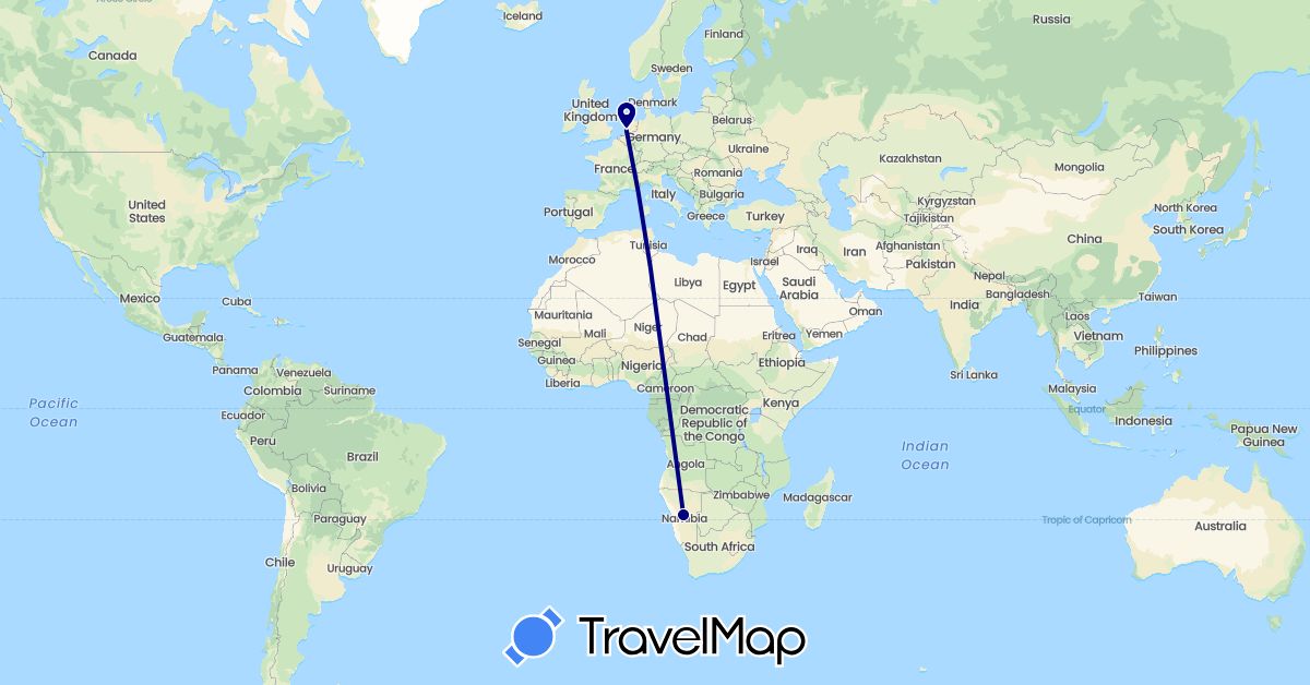 TravelMap itinerary: driving in Namibia, Netherlands (Africa, Europe)